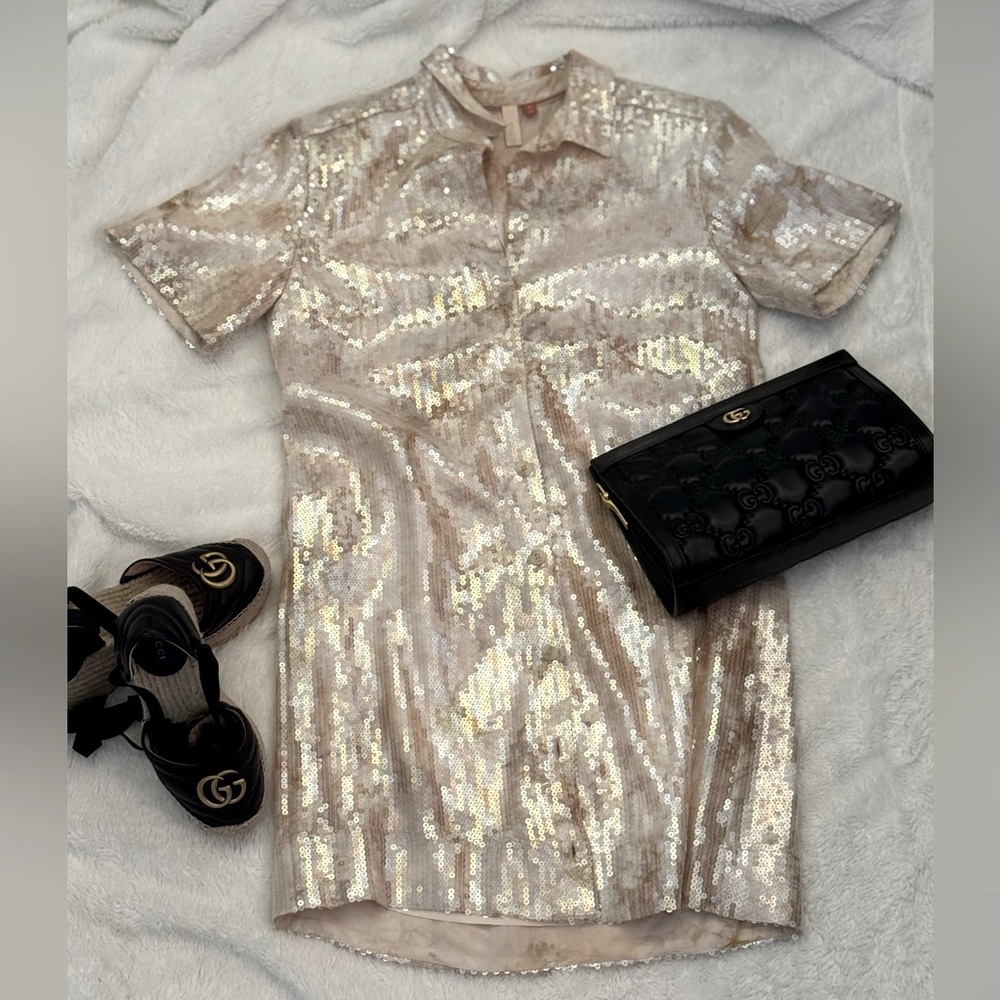 Sequin Button Front Dress